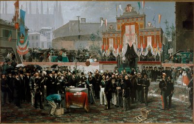 Zeremonie für den Grundstein der Vittorio Emanuele II Galerie am 7. März 1865 von Domenico Induno
