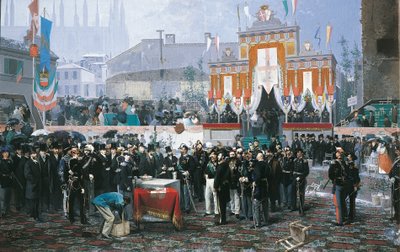Die Grundsteinlegung der Galleria Vittorio Emanuele in Mailand von Domenico Induno