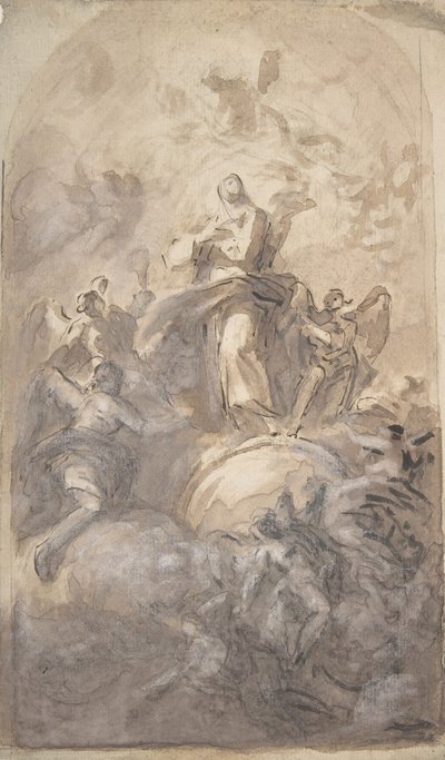 Die Unbefleckte Jungfrau in Herrlichkeit recto, Skizze eines Teils eines Beins und einer Hand verso, 1723-1806 von Domenico Mondo