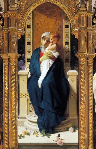 Triptychon der Madonna der Rosen, (Detail), Kapelle des Heiligen Augustinus, Schloss von Corigliano Calabro, Kalabrien, Italien von Domenico Morelli