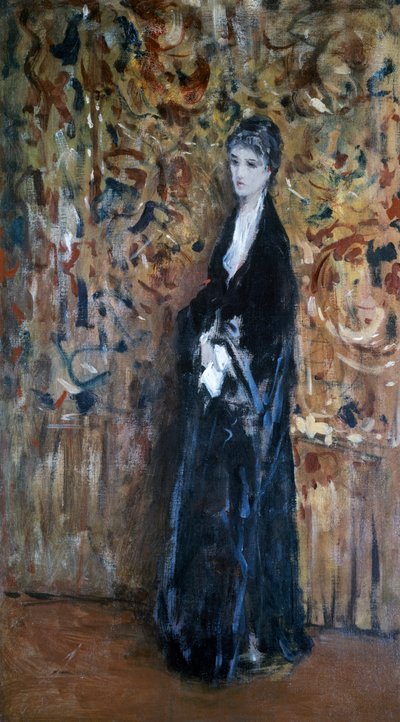 Frau mit Arabesken im Hintergrund von Domenico Morelli