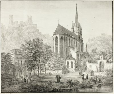 Stiftskirche Unserer Lieben Frau, mit Schloss Schönberg in Oberwesel am Rhein von Domenico Quaglio