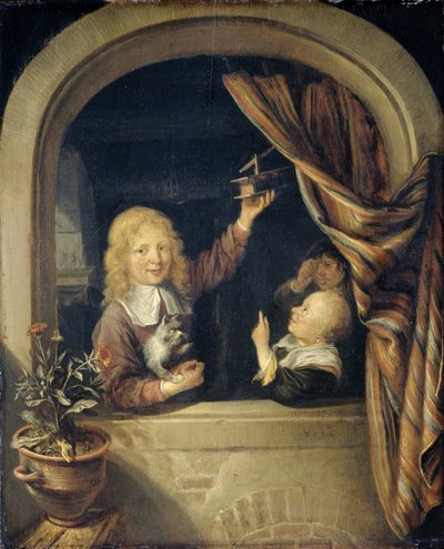 Kinder mit einer Mausefalle von Domenicus van Tol