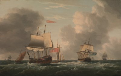 Ein englischer Zweidecker bei frischer Brise mit anderen Schiffen und Fahrzeugen von Dominic Serres