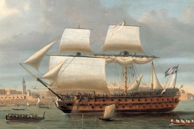 Foudroyant und Pégase betreten den Hafen von Portsmouth, 1782 von Dominic Serres