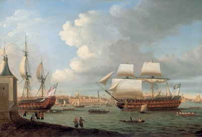 Foudroyant und Pégase betreten den Hafen von Portsmouth, 1782 von Dominic Serres