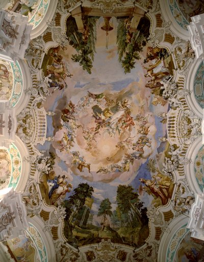 Fresko, das die Kuppel des Klosters Schussenried dekoriert, von Architekt Domenikus Zimmermann (1685-1766) 1730-1731 Schussenried, Deutschland von Dominikus Zimmermann