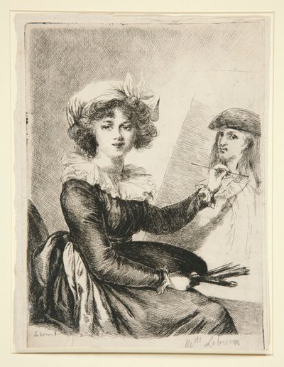 Louise-Elisabeth Vigée-Lebrun, (Mlle Lebrun) nach und im Gegensatz zum Selbstporträt von 1790 in den Uffizien von Dominique Vivant Denon
