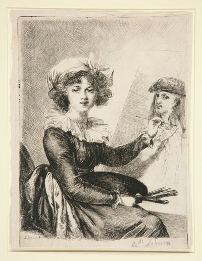 Louise-Élisabeth Vigée-Lebrun (Mlle Lebrun), nach dem Selbstporträt von 1790 in den Uffizien und diesem gegenüber seitenverkehrt von Dominique Vivant Denon