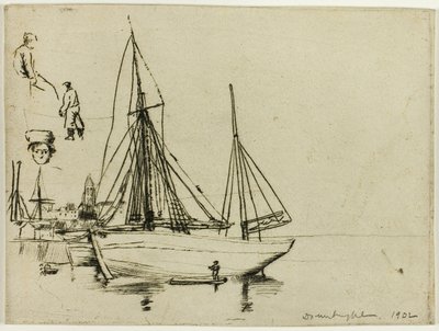 Skizze von Fischerbooten und Seeleuten von Donald Shaw MacLaughlan