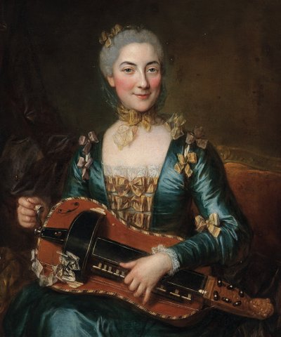 Porträt einer Dame, die eine Drehleier spielt von Donat Nonotte