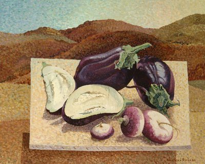 Stillleben auf Leinwand in einer Landschaft von Donatella Merlo