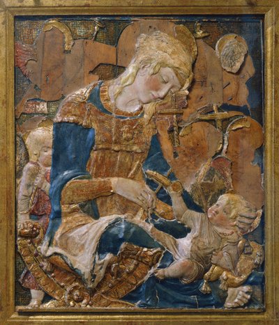 Madonna mit Kind, zugeschrieben Donato di Niccolò di Betto Bardi alias Donatello, Terrakotta-Relief, Italien von Donatello
