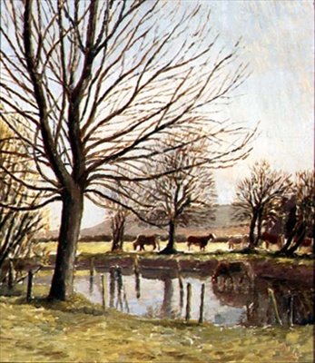 Rinder an einem Teich von Dora Carrington