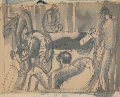 Maynard Keynes, Lytton Strachey und andere, ca. 1916 von Dora Carrington