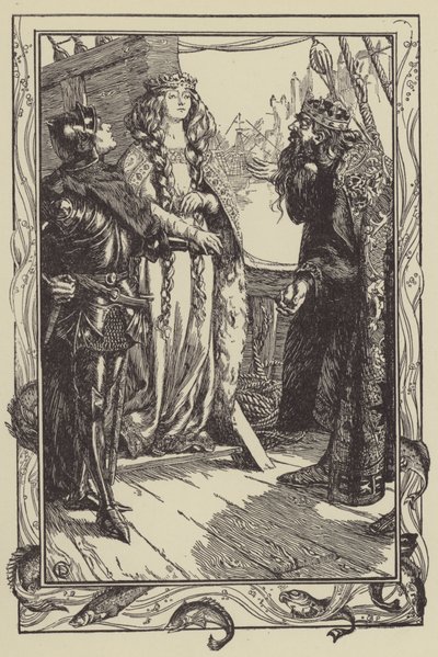 König Anguish gibt Isolt an Sir Tristram (Lithografie) von Dora Curtis