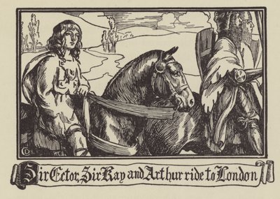 Sir Ector, Sir Kay und Arthur reiten nach London von Dora Curtis