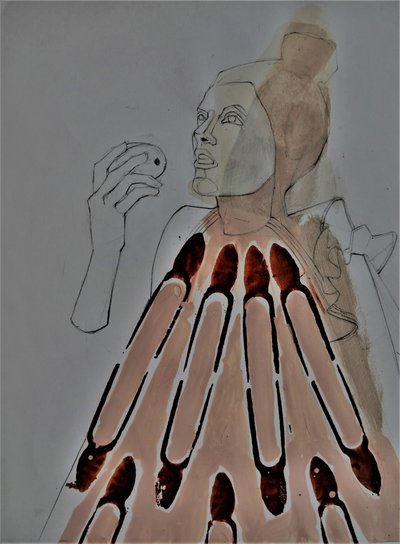 Abstrakte Figur mit Apfel von Doris Schmitz