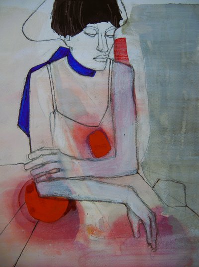 Nachdenkliche Frau in Rot von Doris Schmitz