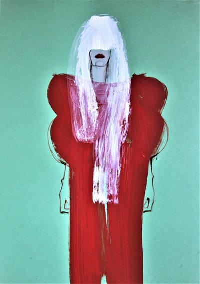 Weißes Haar rotes Kleid von Doris Schmitz