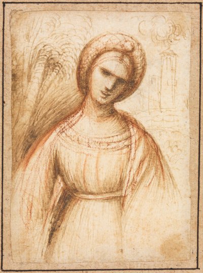 Dame in einer Landschaft recto, Brustlängenprofil einer alten Frau verso, ca. 1521 von Dosso Dossi