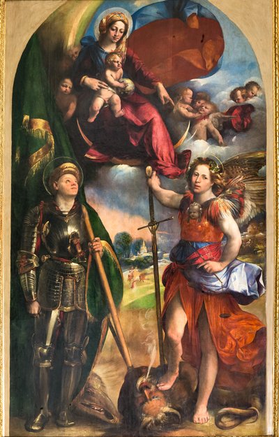 Madonna mit dem Jesuskind und St. Georg und Erzengel Michael, ca. 1518 von Dosso Dossi