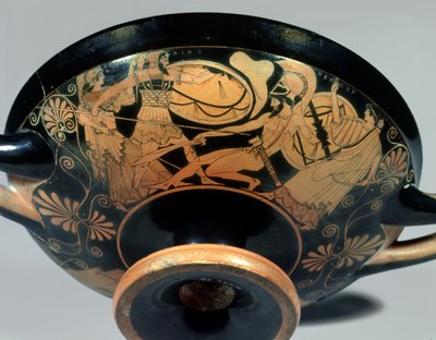 Ajax, von Athena angetrieben, greift Hector an, dem Artemis zu Hilfe eilt, (Detail) von Douris
