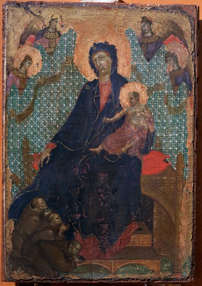 Jungfrau und Kind mit drei Franziskanermönchen von Duccio di Buoninsegna