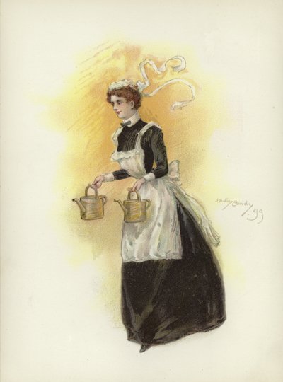 Hotelmädchen, das zwei Wasserkanister trägt von Dudley Hardy