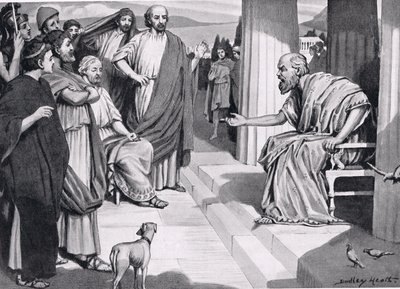 Sokrates spricht zu den Athenern, Illustration aus Hutchinsons Geschichte der Nationen, 1915 von Dudley Heath