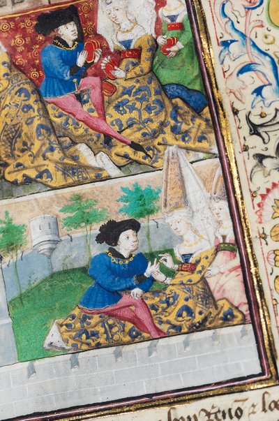 Seite aus "La Belle Dame Sans Merci" von Alain Chartier, Paris, frühes 15. Jahrhundert von Dunois Master