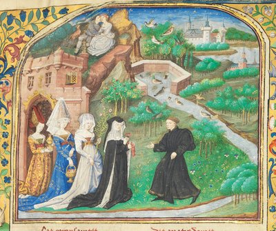 Seite aus "La Belle Dame Sans Merci" von Alain Chartier, Paris, frühes 15. Jahrhundert von Dunois Master