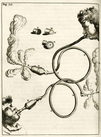 Apparat für Tabakrauch-Einläufe, aus Exercitationes Practicae circa Medendi Methodum von Frederik Dekkers, 1694 von Dutch School