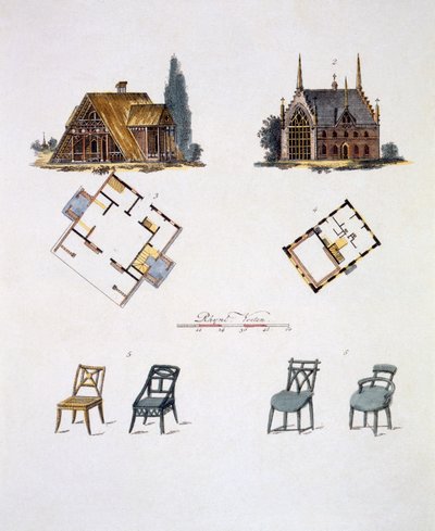 Gartendekorationen, aus Magazin der Gartenschätze von G. van Laar, veröffentlicht 1802 von Dutch School