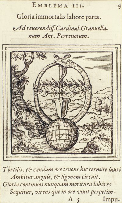Gloria immortalis labore parta, Illustration aus Emblemata von Hadrianus Junius, veröffentlicht von Christophe Plantin, Antwerpen, 1565 von Dutch School