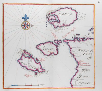 Karte eines Teils der Insel Ceram (Seram) und Bonoa (Pulau Boano) und Pulau Kelang und Pulau Manipa von Dutch School