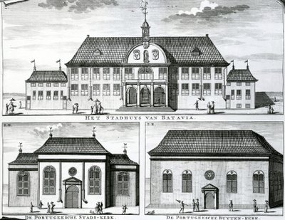Portugiesische Kirche und Rathaus in Batavia, 19. Jahrhundert von Dutch School
