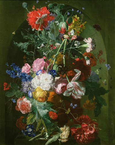 Stillleben mit Blumen in einer Terrakottavase in einer Nische von Dutch School
