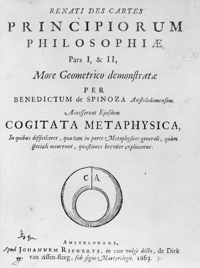 Titelseite zu Renati Descartes principiorum philosophie von Baruch Spinoza, veröffentlicht 1663 von Dutch School