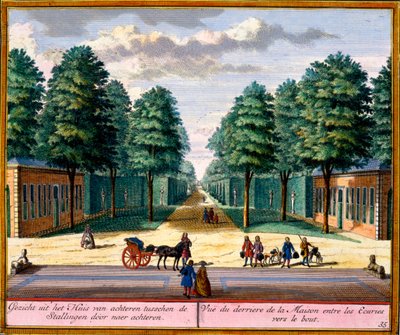 Ansicht der Rückseite des Hauses zwischen den Ställen, aus Het Zeganpralent Kennemerlant von Hendrick de Leth und Matthias Brouerius Van Nidek, veröffentlicht ca. 1700-30 von Dutch School