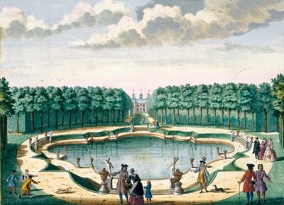 Blick auf den Teich hinter dem Haus, Beckenstein, aus Het Zeganpralent Kennemerlant von Hendrick de Leth und Matthias Brouerius Van Nidek, veröffentlicht um 1700-1730 von Dutch School