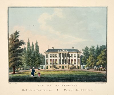 Ansicht von Broekhuisen. Das Haus von vorne. Fassade des Schlosses von Dutch School