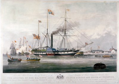 Königin Victoria und Prinz Albert bei ihrer Ankunft in der königlichen Werft, Woolwich, Kent, 1843 von E Duncan