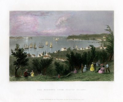 Die Narrows von Staten Island aus gesehen, New York, USA, 1837 von E. Finden