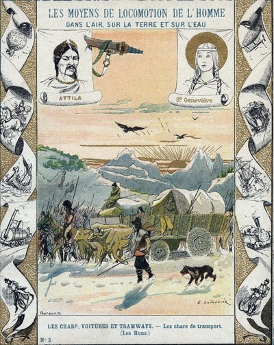 Transportpanzer - Die Hunnen von Attila (ca. 395-453) - Barbarische Invasionen - Illustration von E Letellier - Historisches Notizbuch, Ende des 19. Jahrhunderts von E. Letellier