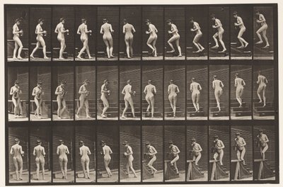 Tafel 103. Drehen und Treppensteigen, Krug und Becher in den Händen, 1872-1885 von Eadweard Muybridge