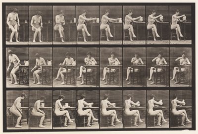 Tafel 244. Sitzen, Beine kreuzen, Kelch aus Krug füllen von Eadweard Muybridge
