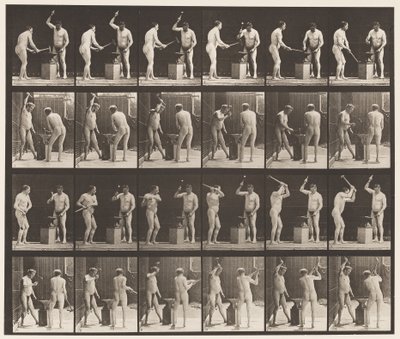 Tafel 377. Schmied, zwei Modelle, Hämmern auf dem Amboss von Eadweard Muybridge