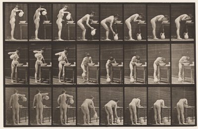 Tafel 413. Wasser in Becken gießen und Gesicht waschen von Eadweard Muybridge