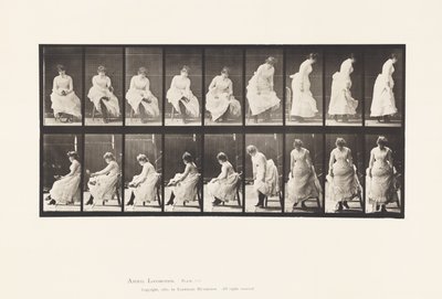 Tafel 422. Toilette; Schuhe anziehen und vom Stuhl aufstehen, 1885 von Eadweard Muybridge